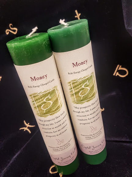 Green Money Reiki Charged Candles